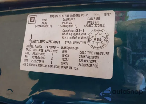 1998 GMC Jimmy Sl/Sle/Sls/Slt z USA, uszkodzony, nr VIN 1GKDT13W2W2508891